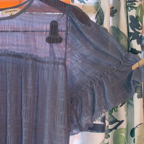 Max Studio Light Blue Sheer Blouse - Picture 2 of 5